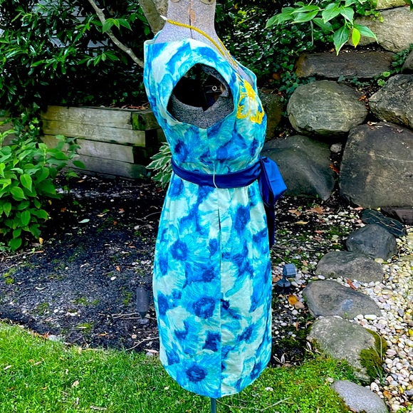 FLOREAT BY ANTROPOLOGIE  BLUE FLORAL / YELLOW SEQUINS SUMMER DRESS - 4P 💙🌸👗 - Picture 11 of 14